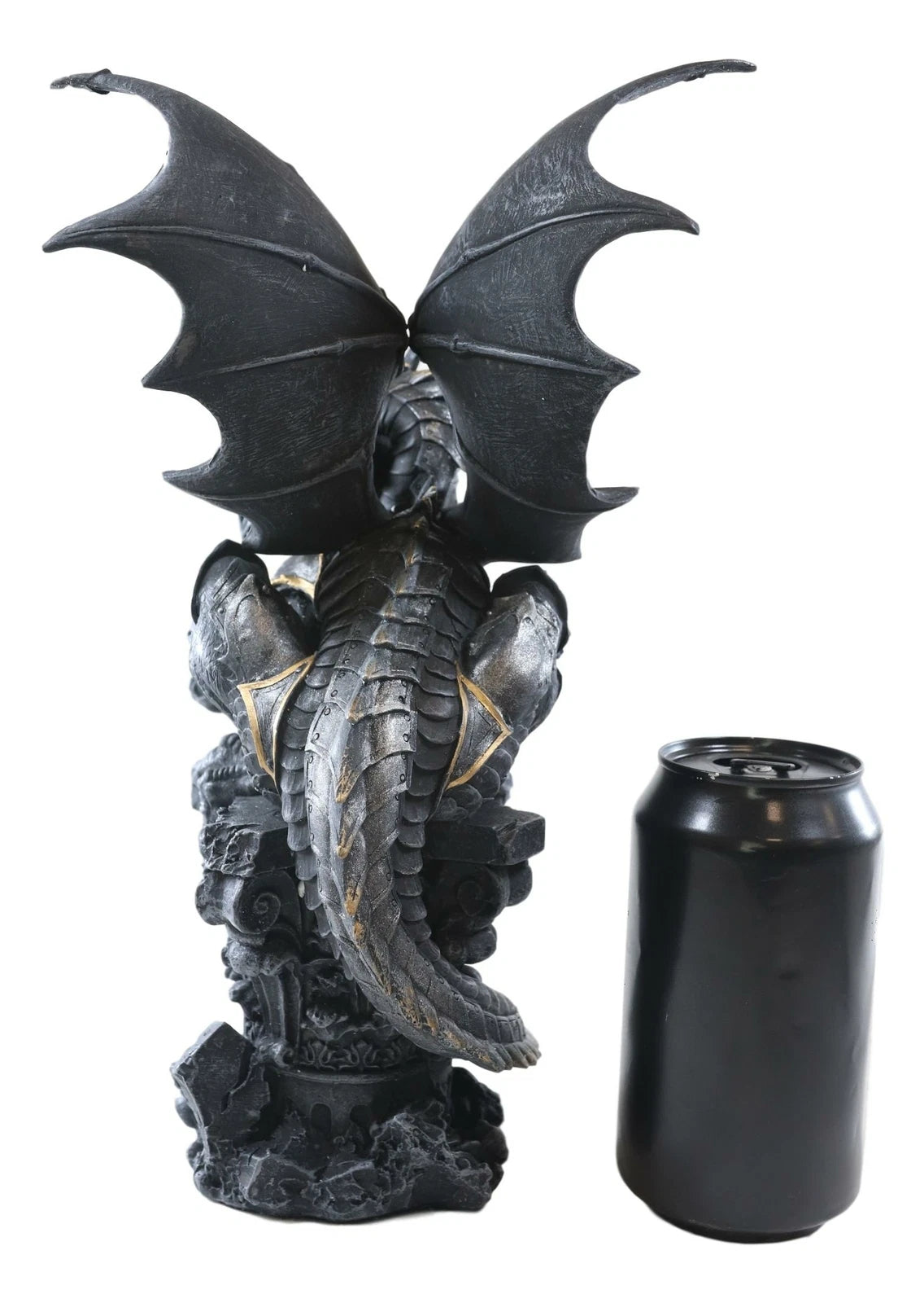 Large Rune Armored Dragon On Pedestal Tea Light Candle Holder Statue Figurine-5