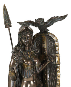 Greek Goddess Athena Wearing Helmet With Spear Aegis Shield And Owl Statue Decor-10