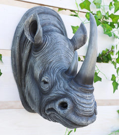Safari Black Rhino Wall Plaque 14.5"H Taxidermy Rhinoceros Wall Decor Sculpture-2