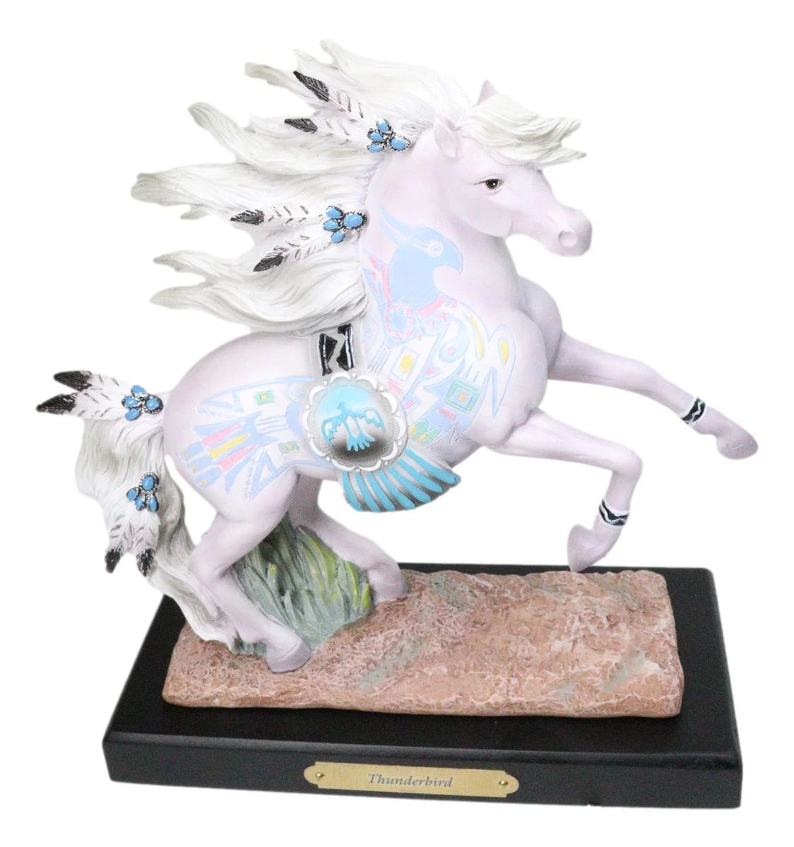 Figura de caballo Thunderbird, escultura decorativa nativa americana del oeste para el hogar, la oficina, estanterías, salas de estar, casas rústicas, exhibiciones de mesa, coleccionables ecuestres.-5