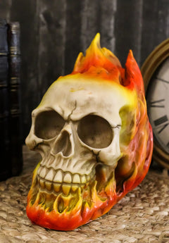 Ghost Rider Skull with Fire Flame Skeleton Figurine Halloween Decor 6"L-6