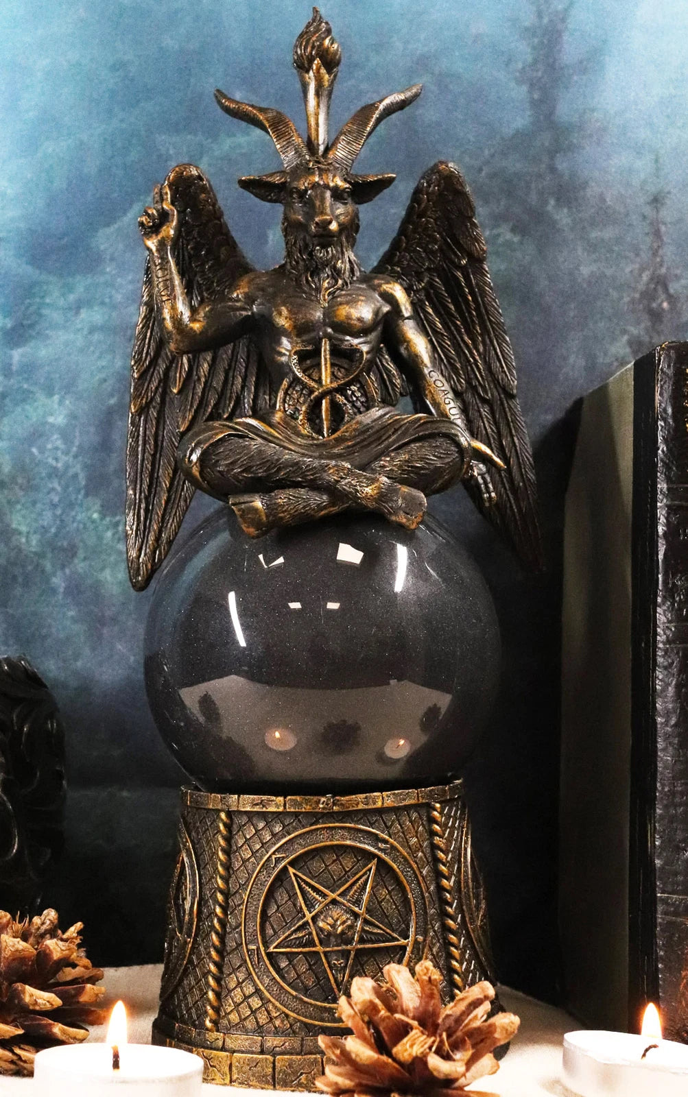 Pentagram Sigil Sabbatic Goat Baphomet Skull Black Sandstorm Gazing Ball-8