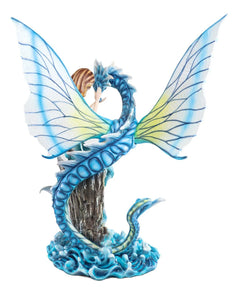 Large Nautical Blue Mermaid Feeding Leviathan Ocean Dragon Fairy Statue-7