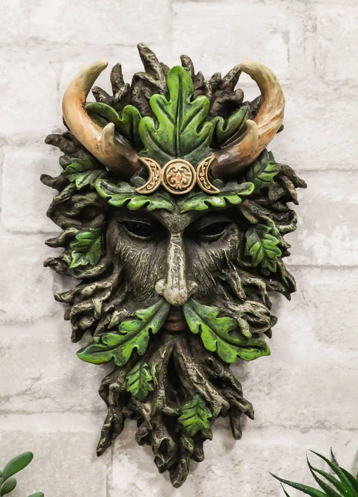 Antler King Crown Celtic Greenman Wicca Triple Moon Tree Ent Wall Decor Plaque-1