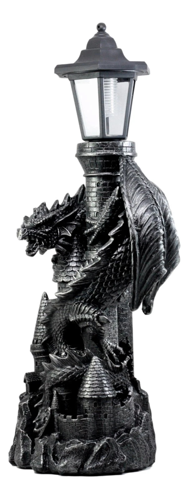Mystical Rocky Top Castle Dungeon Guardian Dragon Solar LED Light Lantern Statue-8