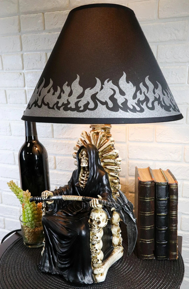 Grim Reaper Seated On Skeleton Justice Throne With Scythe Table Lamp Shade-2