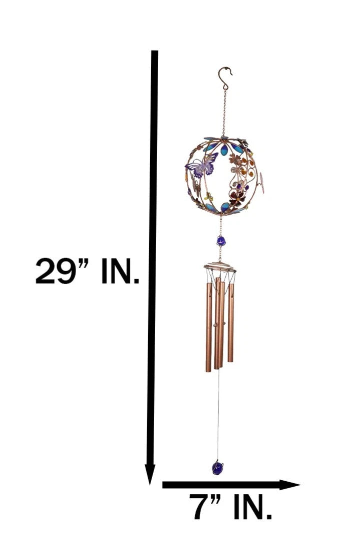 Monarch Butterflies by Floral Garden Globe Art Glass Gemstones Metal Wind Chime-9