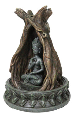 Amitabha Buddha Meditating Inside Tree Trunk Backflow Incense Burner Figurine-9