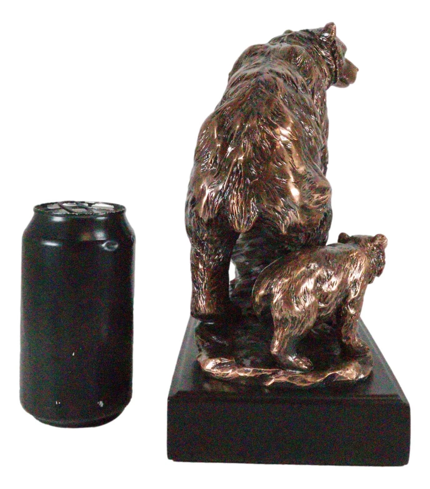 Black Bear Mother With Cub Climbing Rock Bronze Electroplated Resin Statue 9"H-10