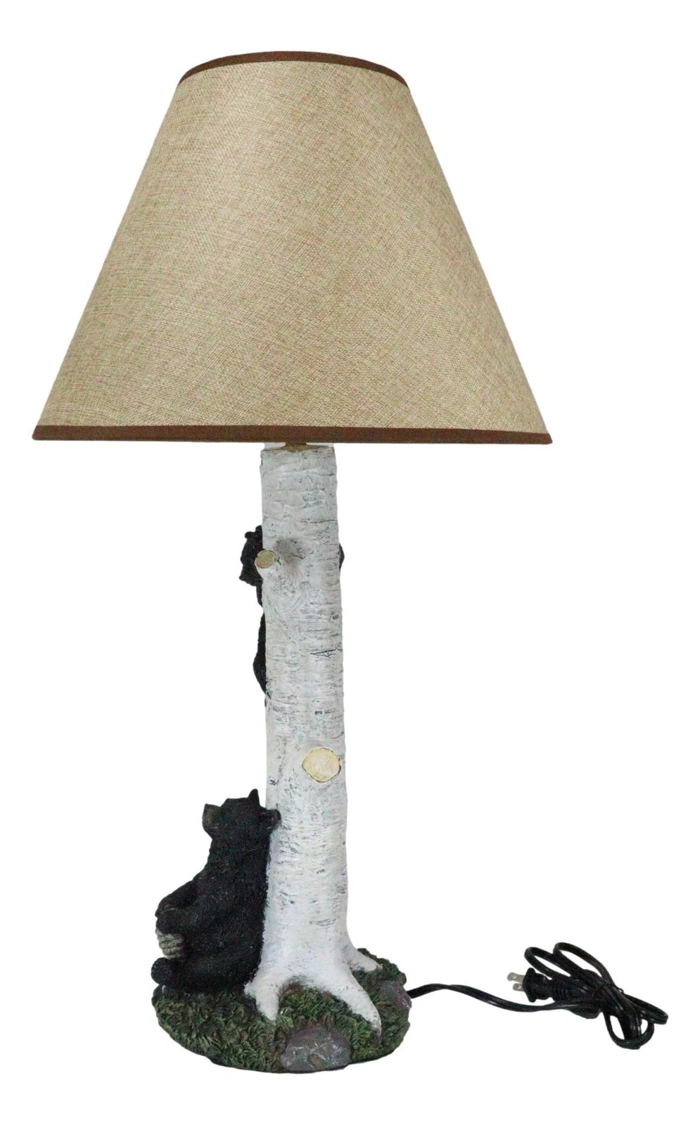 Climbing Black Bear Cub On Birchwood Tree With Mother And Beehive Table Lamp-8