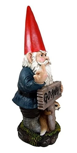 "Go Away!" Gnome Dwarf Not Welcome Statue 17.75"H Patio Outdoor Figurine-8