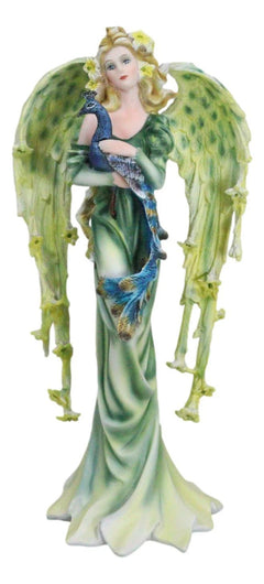Beautiful Green Fairy With Colorful Flowers Carrying A Blue Peacock Figurine-6