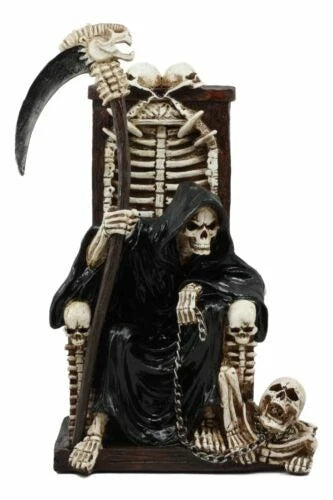 The Dark Lord Grim Reaper Seated On Skeletons & Skulls Throne Statue-4