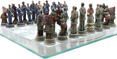 US Civil War Union North VS Confederate South Chess Pieces And Glass Board Set-7