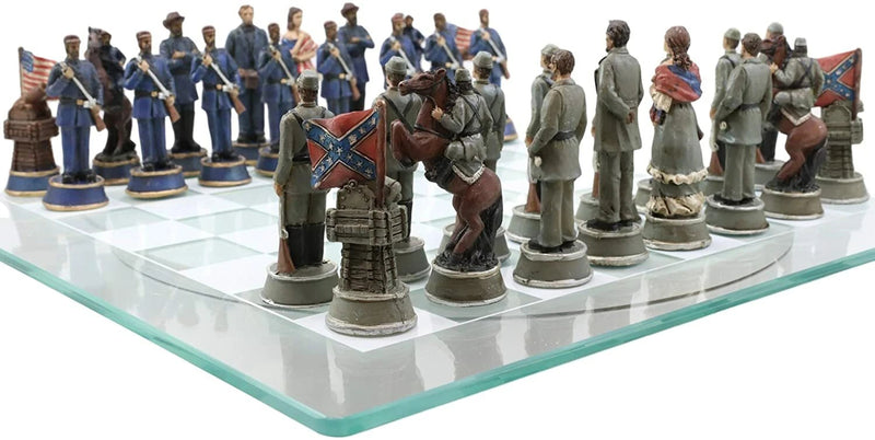 US Civil War Union North VS Confederate South Chess Pieces And Glass Board Set-7