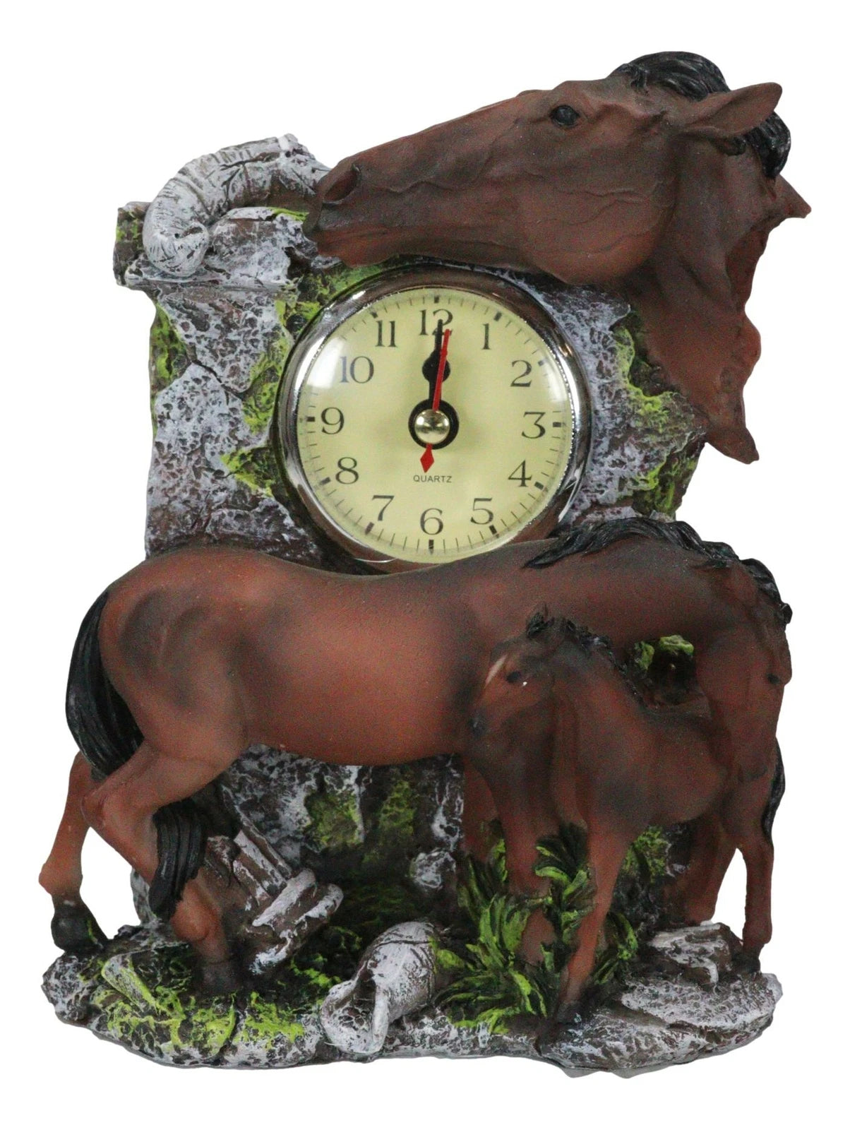 Brown Chestnut Stallion Horse Mare Stallion And Foal Family Desktop Table Clock-2