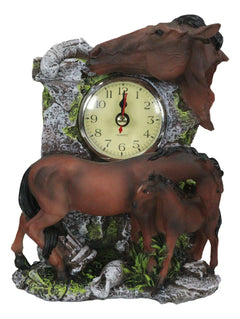 Brown Chestnut Stallion Horse Mare Stallion And Foal Family Desktop Table Clock-2