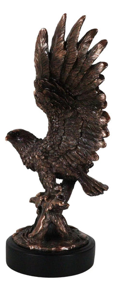 Majestic Bald Eagle With Open Wings Perching On Tree Branch Statue With Base-7