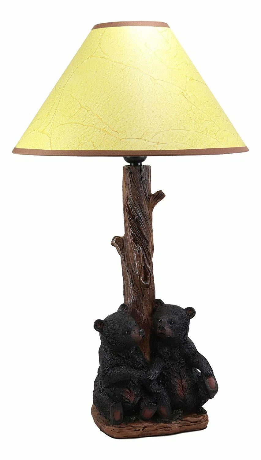 Loving Siblings Two Baby Black Bear Cubs Table Lamp Sculpture With Shade-7