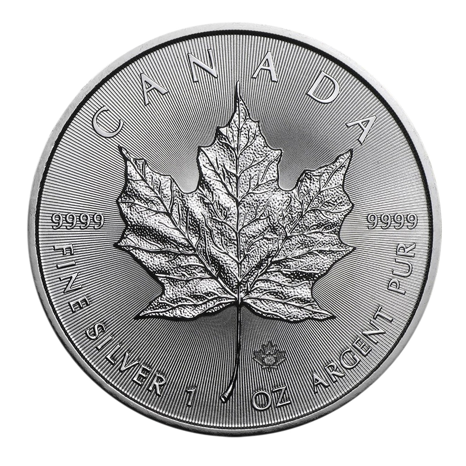 Moneda canadiense de hoja de arce de 5 dólares de 2016, 1 onza troy, 0,9999 de plata BU-3