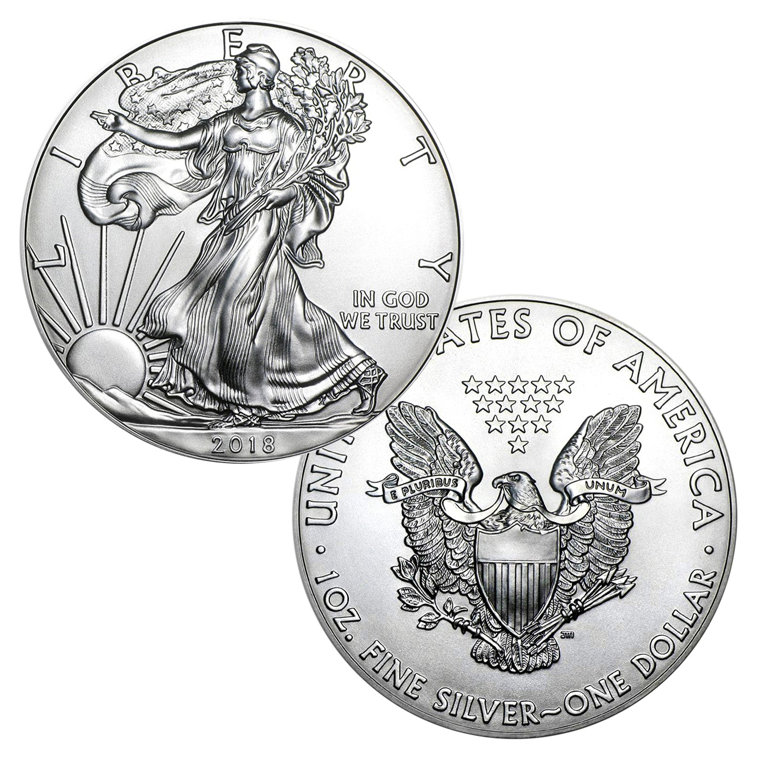 Moneda American Silver Eagle brillante sin circular BU ASE de $1 de 2018