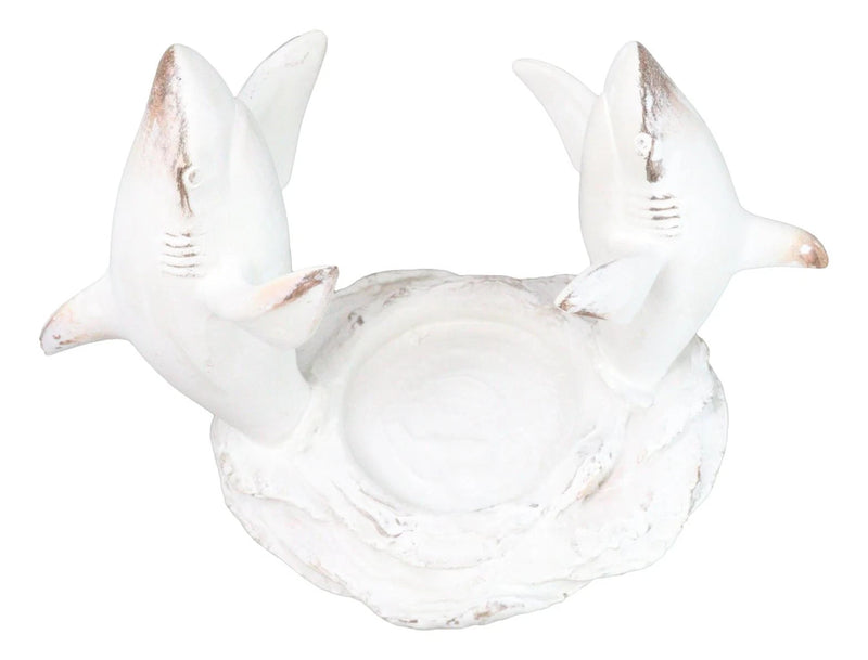 Antique White Ocean Marine Great White Sharks Rising Above Water Wine Holder-7