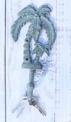 Cast Iron Verdigris Tropical Paradise Beach Coconut Palm Trees Coat Wall Hook-2