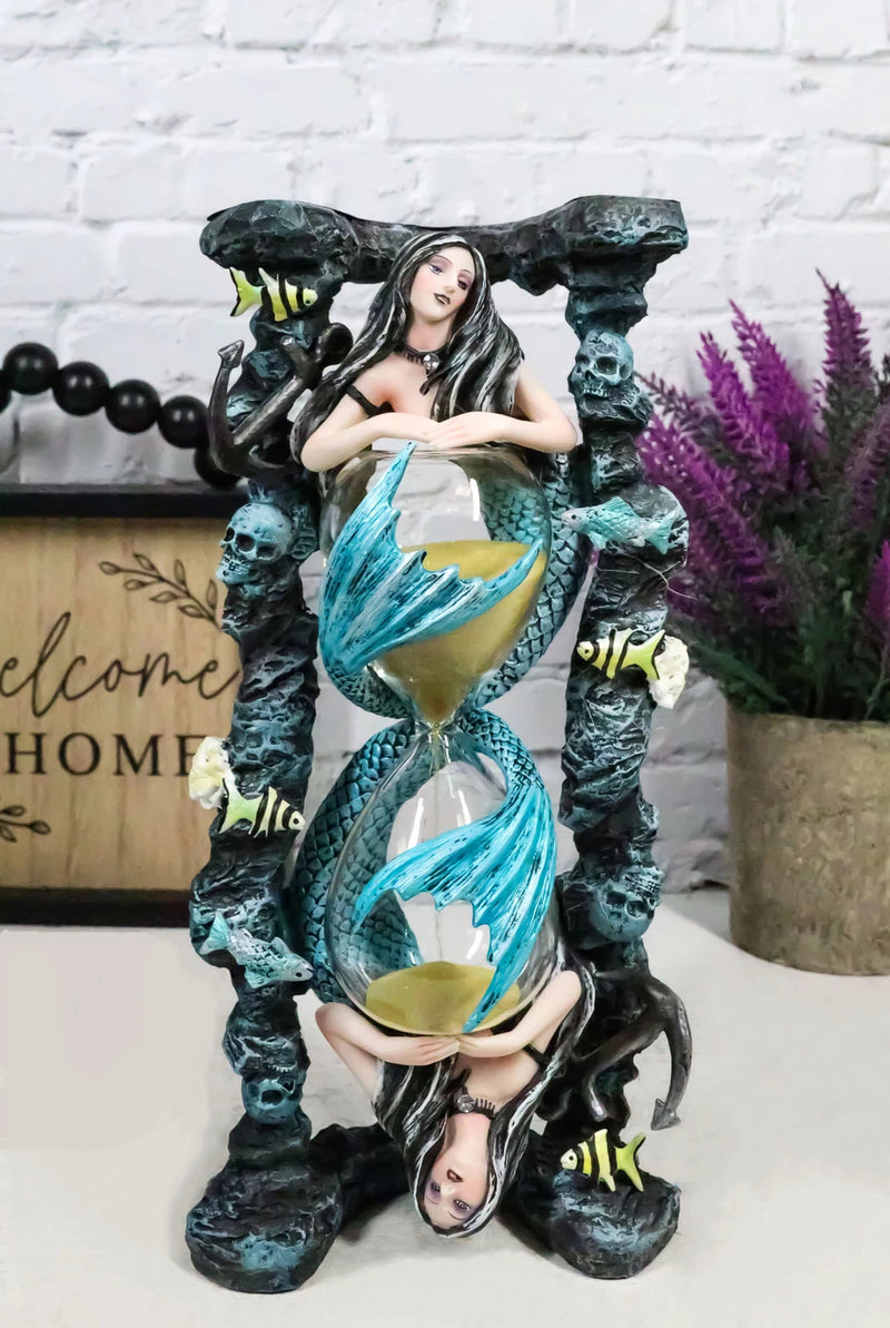 Large Sirens Of The Seas Necromancer Gothic Mermaid Sand Timer Pillar 9"H-1