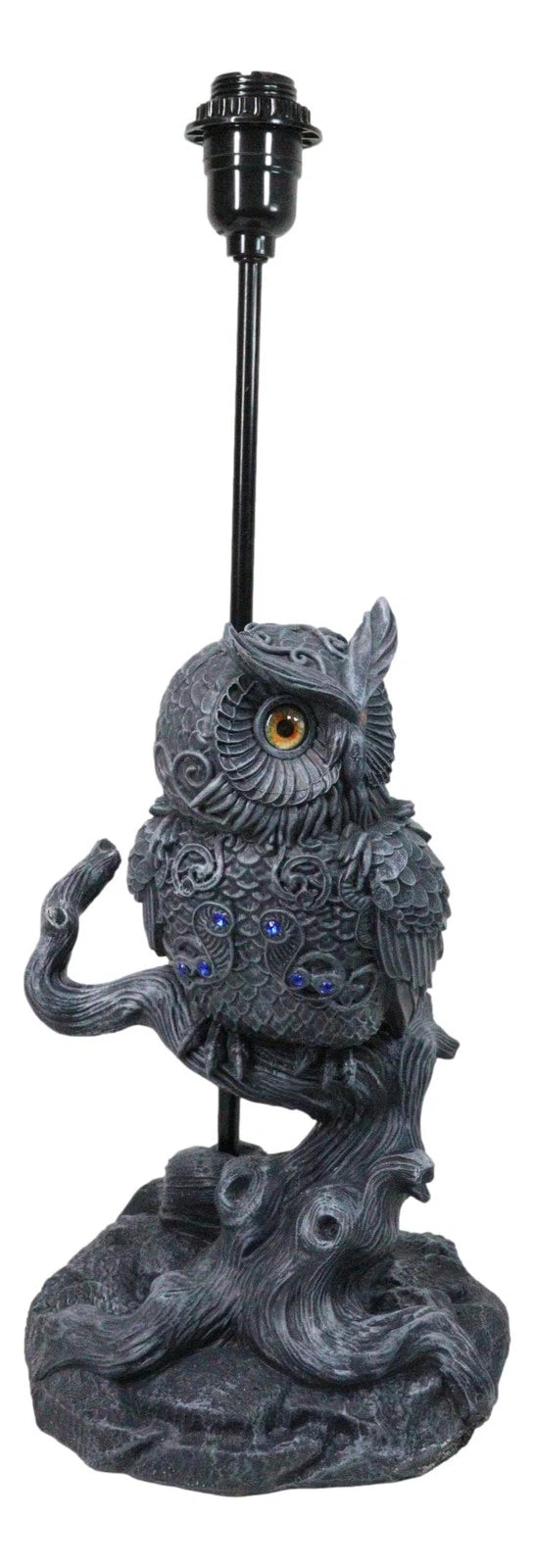 Wisdom of The Woods Mystical Bejeweled Owl Perching On Tree Branch Table Lamp-6