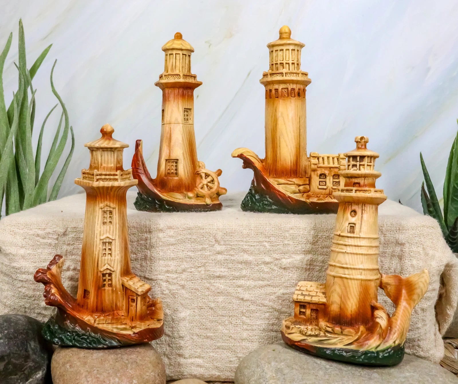 3.5"Tall Marine Scenic Lighthouse By The Ocean Set Of 4 Miniature Figurine-8