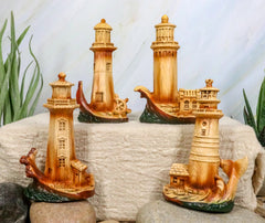 3.5"Tall Marine Scenic Lighthouse By The Ocean Set Of 4 Miniature Figurine-8