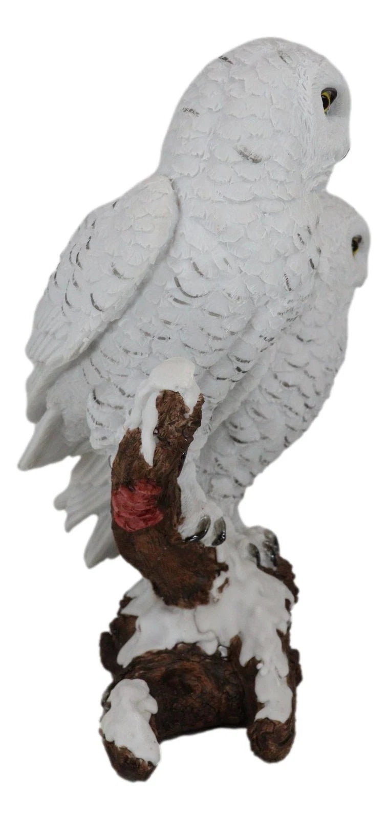 Mystical Two White Snowy Owl Couple Perching On Tree Branch Statue 12.25"Tall-9