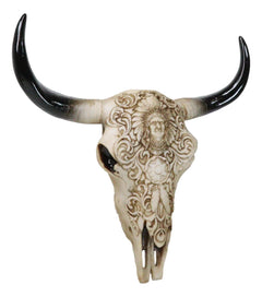 Southwestern Tribal Buffalo Skull Tribal Indian Chief Scrollwork Wall Decor-9