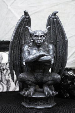 Gothic Gargoyle Statue, Horned Bulldog Figurine 12"H for Home Decor, Garden, Patio, Mantle Display, Crouching on Pedestal, Winged Fantasy Sculpture, Collector Gift-5