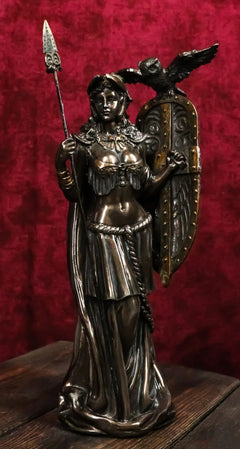 Greek Goddess Athena Wearing Helmet With Spear Aegis Shield And Owl Statue Decor-1