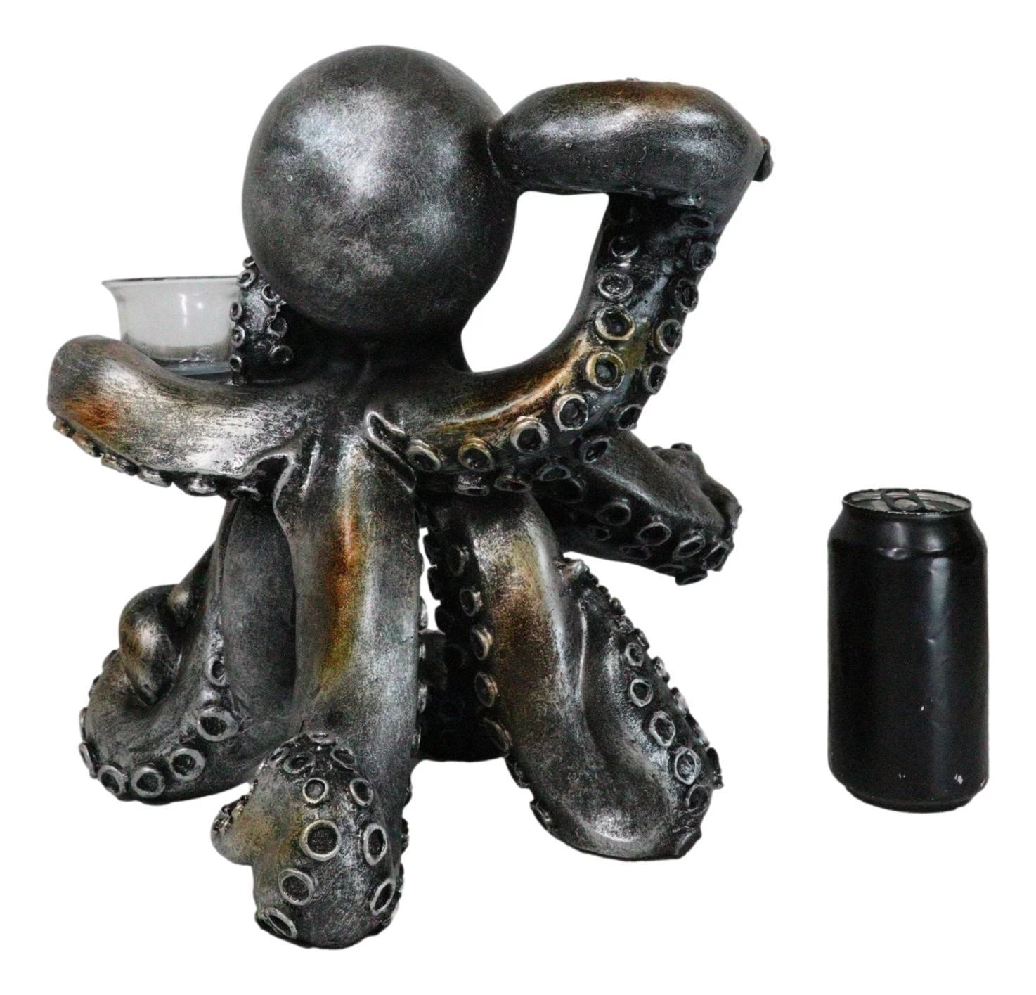 Large Rustic Bronze Deep Ocean Octopus Candle Holder Statue Kraken Sea Monster-10