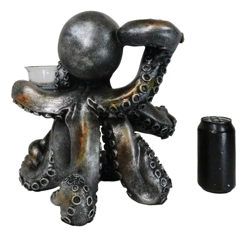 Large Rustic Bronze Deep Ocean Octopus Candle Holder Statue Kraken Sea Monster-10