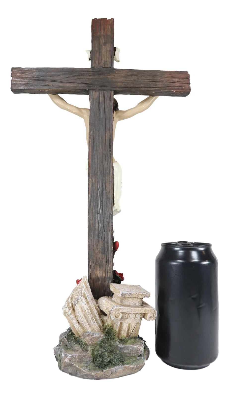 Jesus Christ On Cross W/ Rose of Sharon Base Decorative Crucifix Statue-8