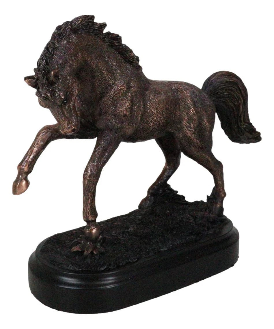 Rustic Western Country Stallion Horse Textured Bronze Resin Figurine With Base-5