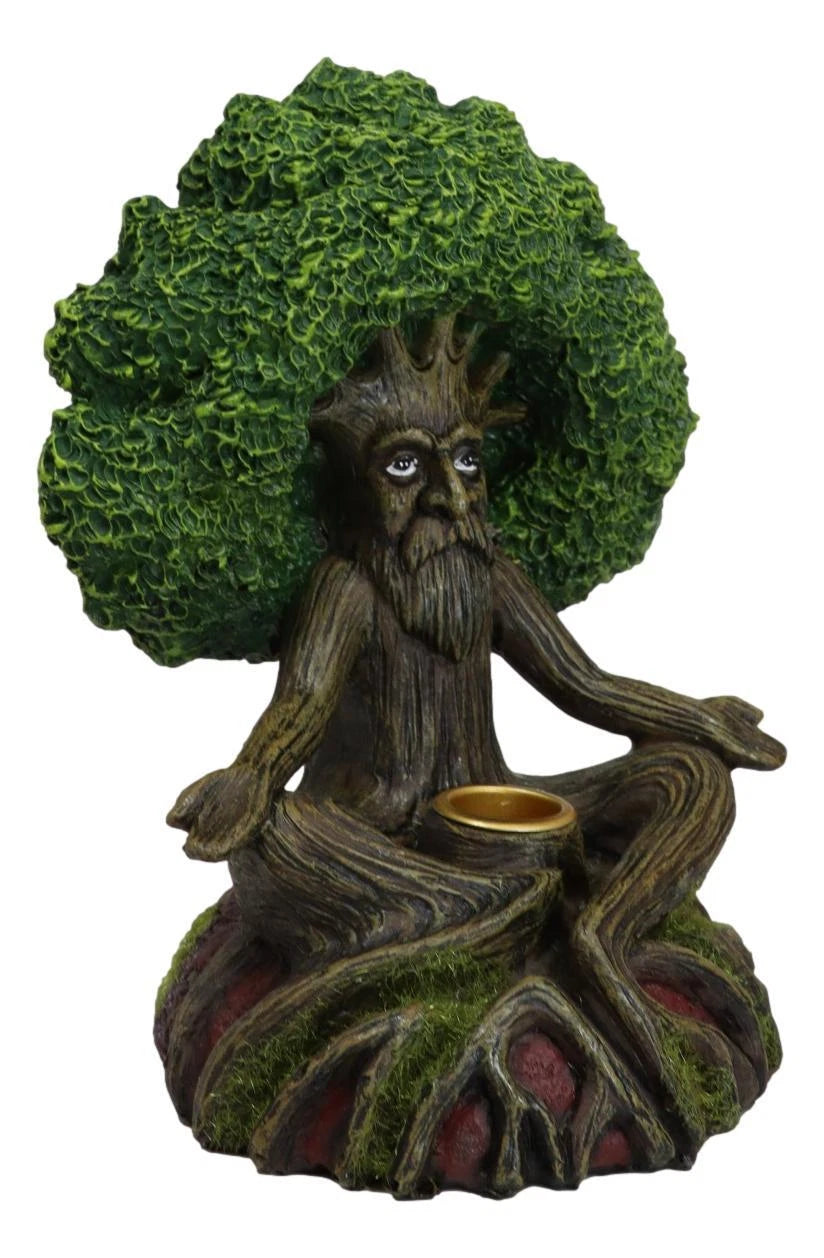 Forest Greenman Tree Man Ent Meditating Backflow Incense Cone Burner Figurine-7