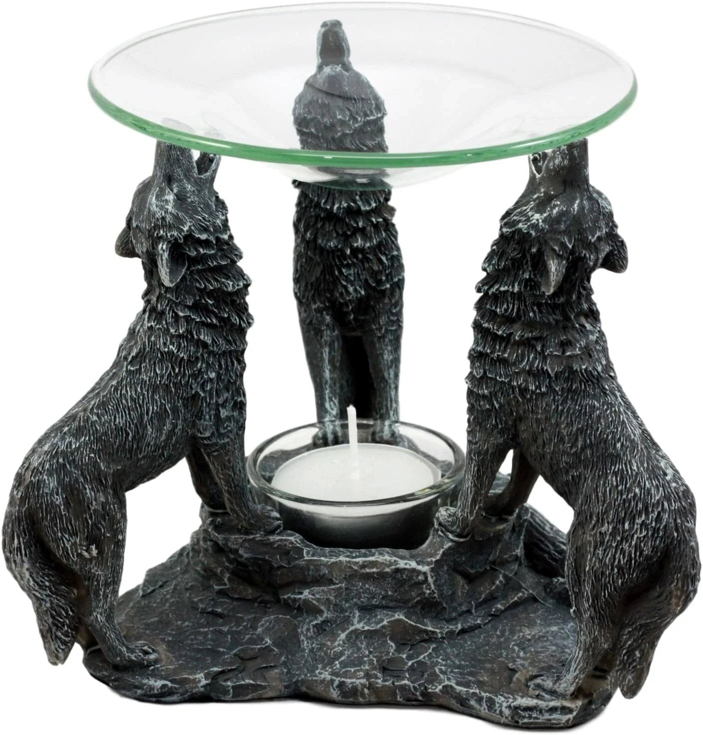 Moonlight Three Howling Wolves Candle Oil Warmer Or Wax Tart Burner Figurine-6