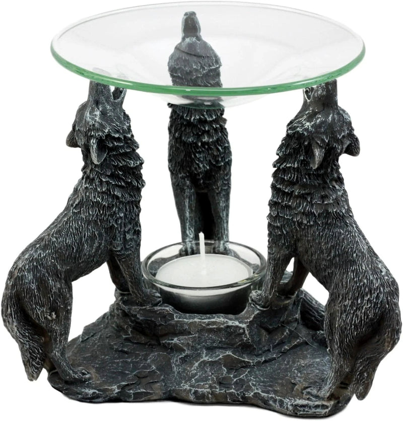 Moonlight Three Howling Wolves Candle Oil Warmer Or Wax Tart Burner Figurine-6
