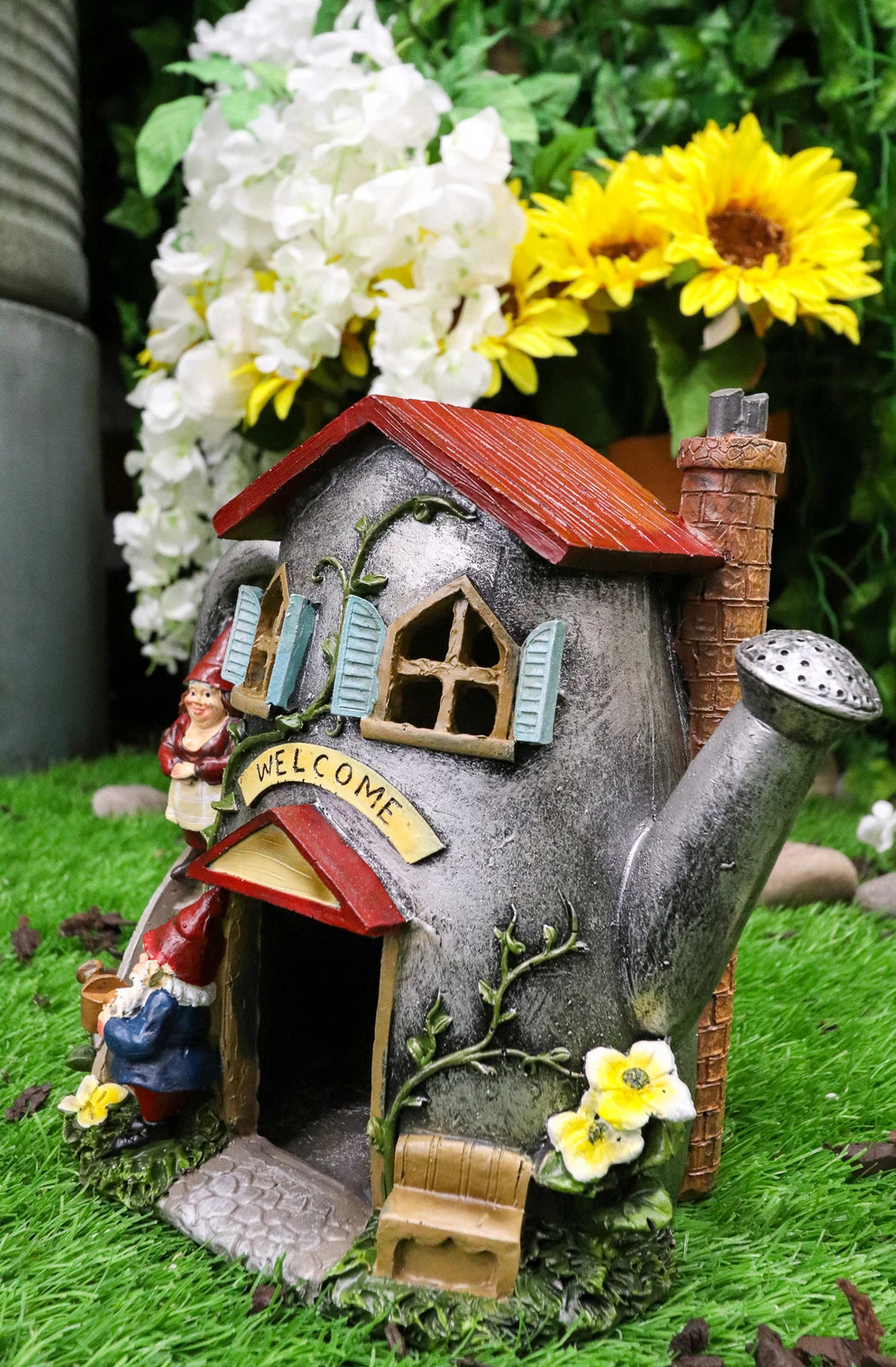 Fairy Garden Watering Can Mr & Mrs Gnome Mini House Welcome Figurine 8.5"H