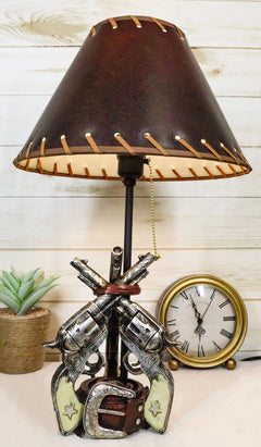 Rustic Western Triple Six Shooter Revolver Gun Pistols Cowboy Buckle Table Lamp-1