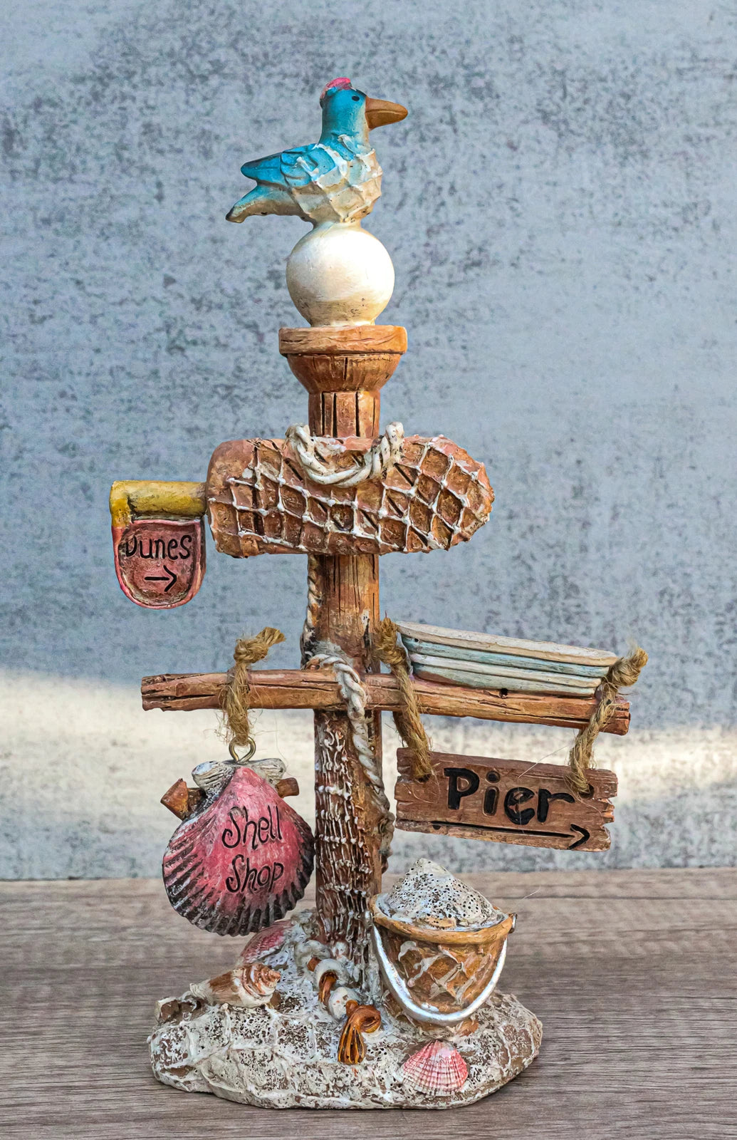 Beach Coastal Pelican Bird On Getty Post Seashells Boat Nautical Sign Figurine-1
