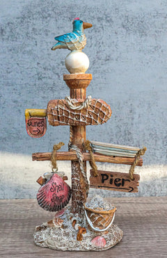 Beach Coastal Pelican Bird On Getty Post Seashells Boat Nautical Sign Figurine-1