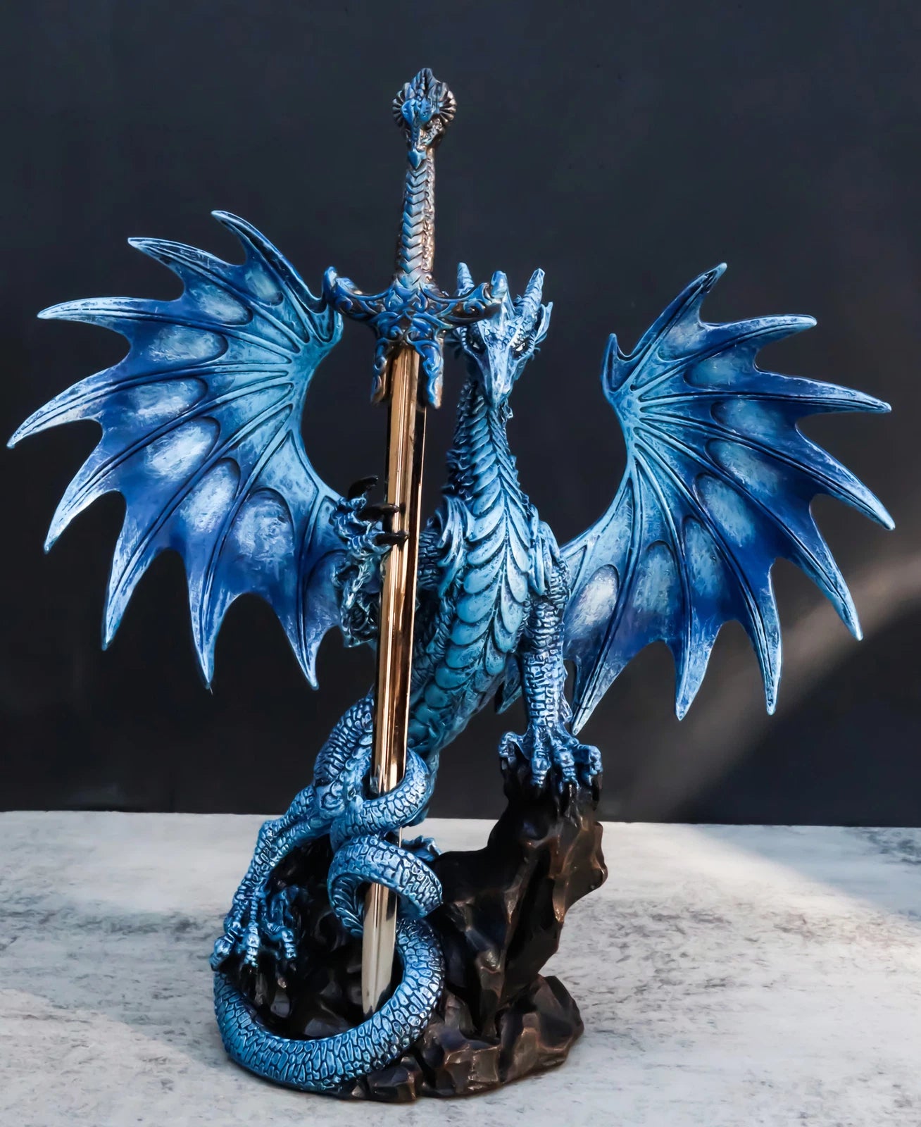 Ruth Thompson Blue Sea Blade Dragon Statue With Letter Opener Dagger Sword Decor-10
