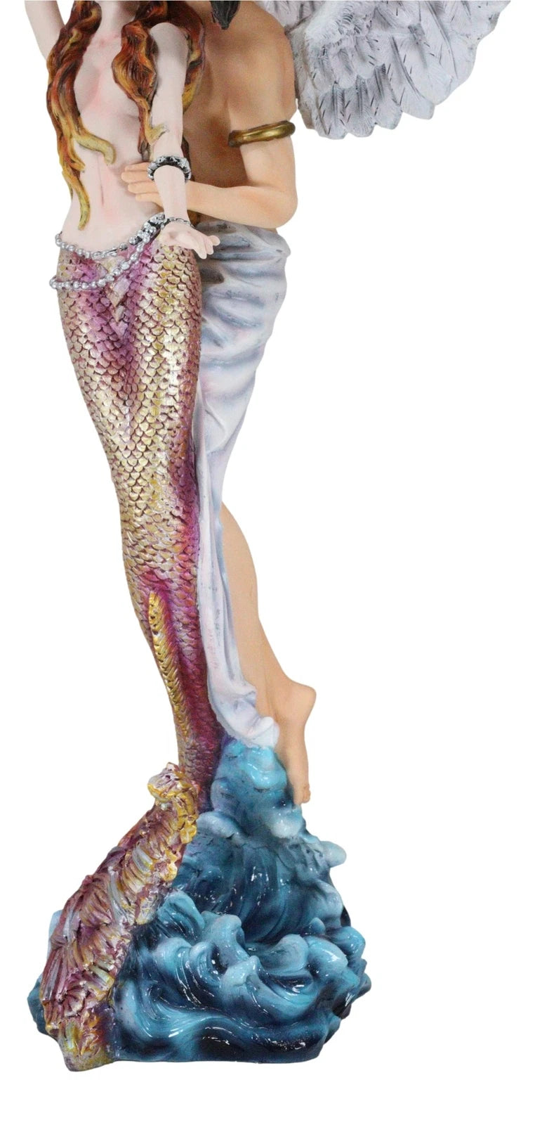 Large Goddess Mermaid Embracing With Heavenly Winged Angel By The Ocean Statue-10
