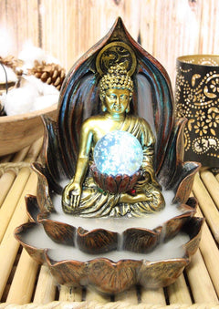 Meditating Buddha Amitabha Backflow Incense Burner W/ LED Globe Light-2