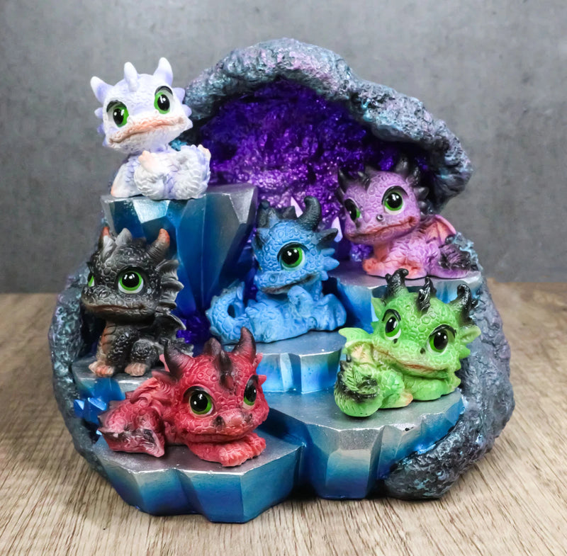 Whimsical Baby Dragons Mini Figurines With LED Faux Geode Crystal Display Set-1